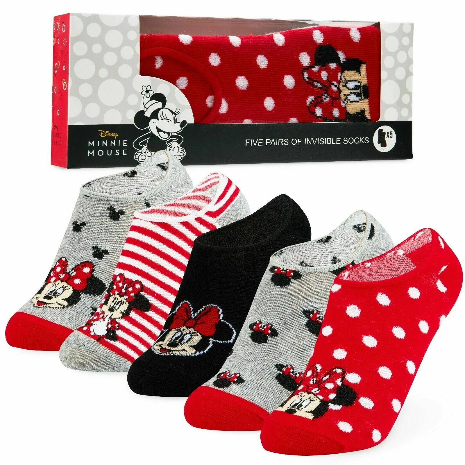 Disney Invisible 5 Pairs Socks, Minnie & Mickey No Show, Disney Gifts