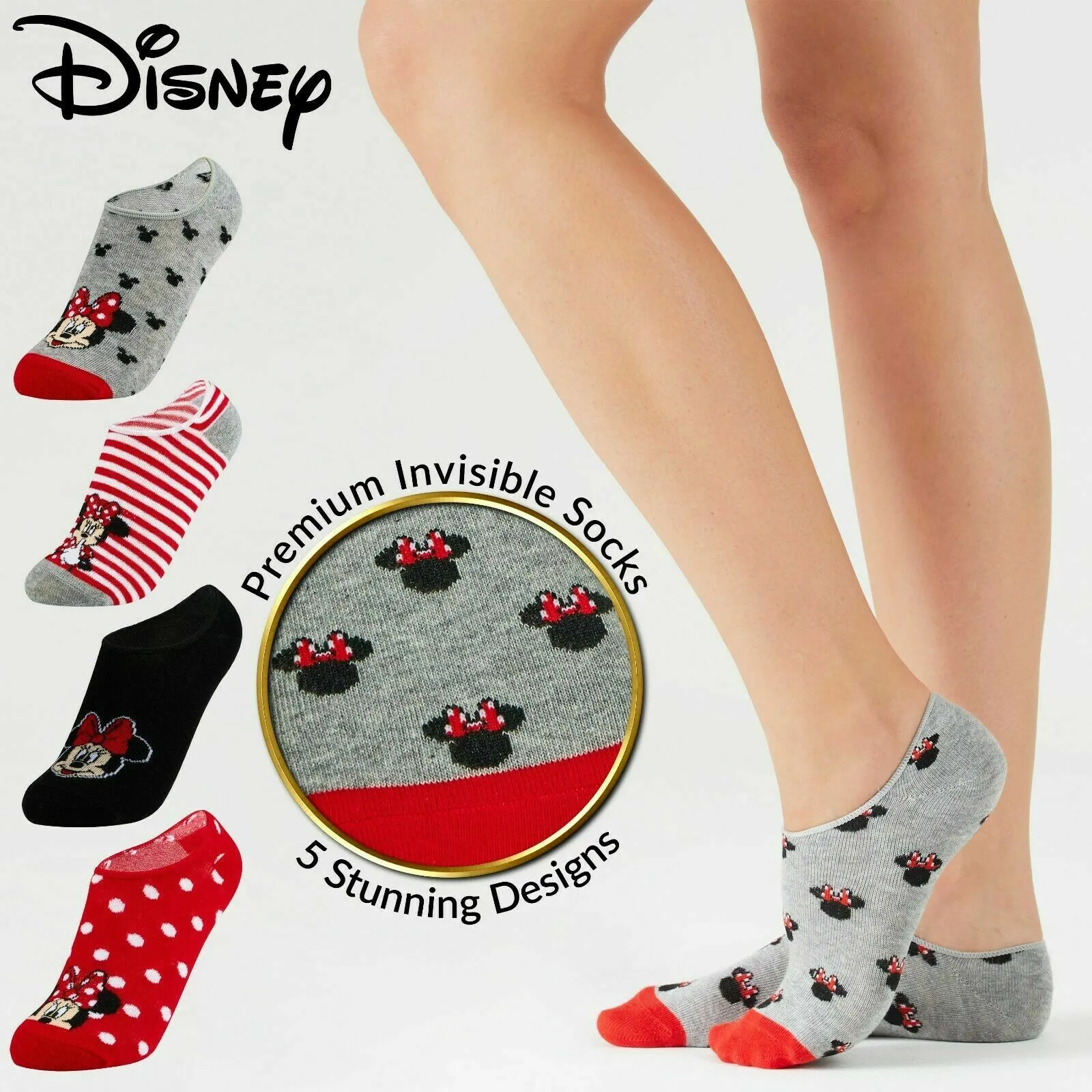 Disney Invisible 5 Pairs Socks, Minnie & Mickey No Show, Disney Gifts
