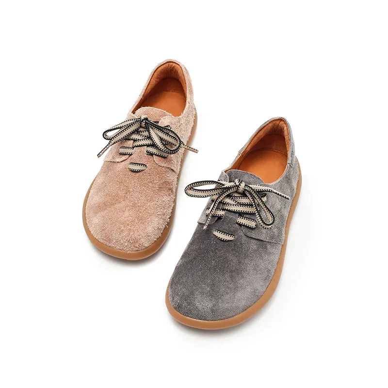 Dwarves Suede Leather Comfortable Lace-Up Oxford Shoes for Women in Pink/Red/Khaki/Grey