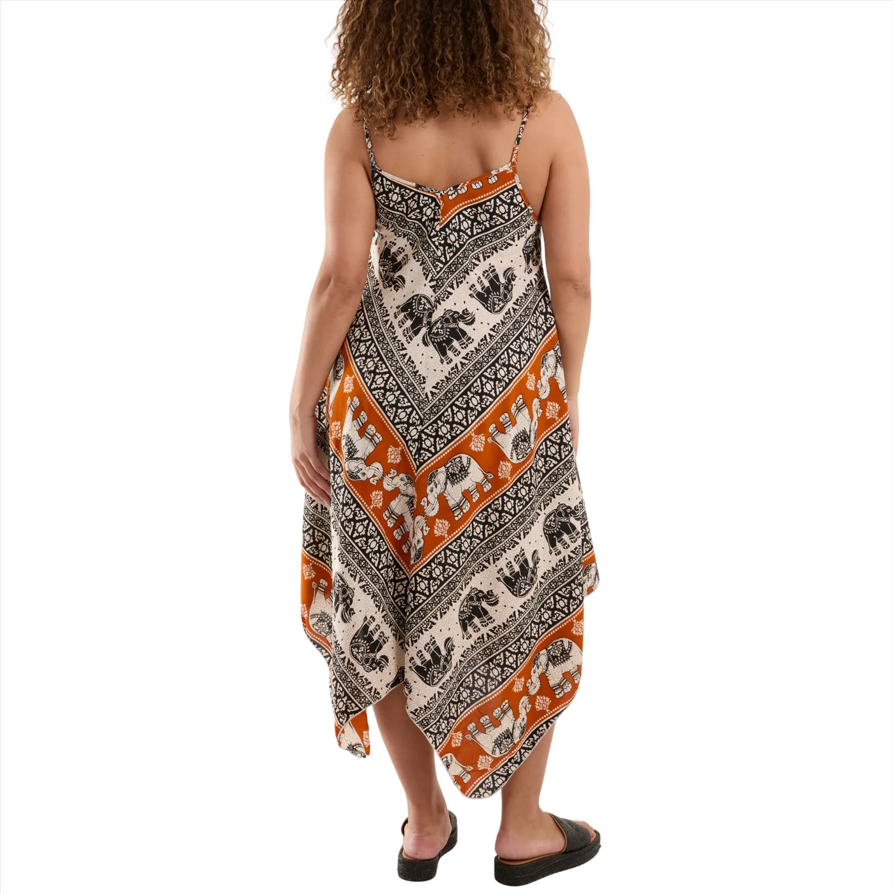 Elephant Print Hanky Hem Cami Beach Dress | Rust