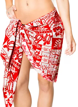 LA LEELA  Likre Swimwear Casual Pareo Women Sarong Printed 72"X21"White_Red