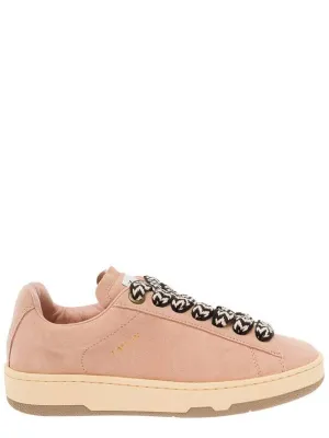 'Lite Curb' Pink Low Top Sneakers With Oversized Multicolor Laces In Suede Woman
