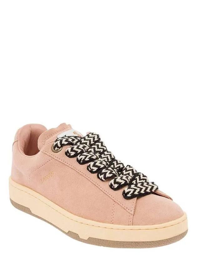 'Lite Curb' Pink Low Top Sneakers With Oversized Multicolor Laces In Suede Woman