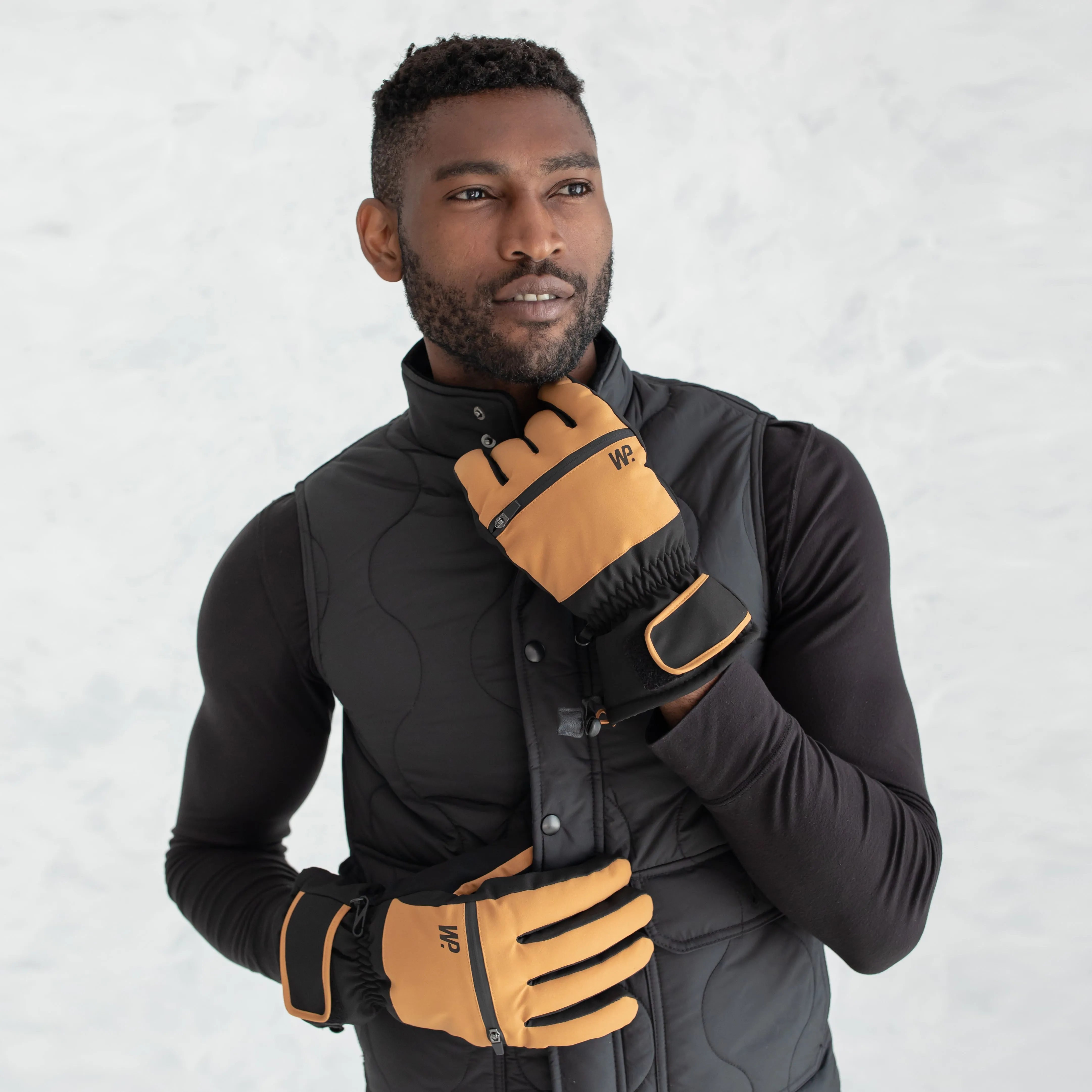 Men's Camel Black Snow Shovel Ski Gloves