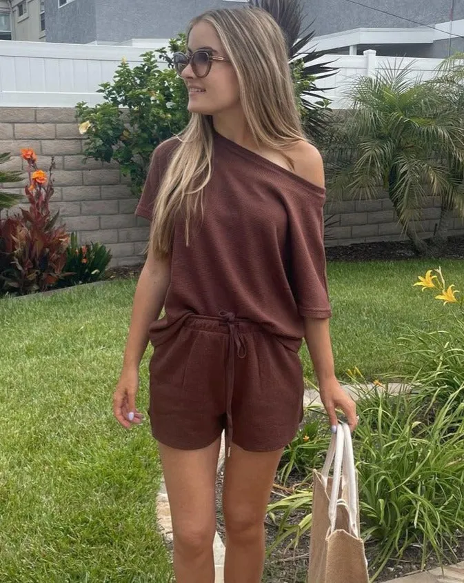 MEROKEETY Short Sleeve Waffle Pajama Set