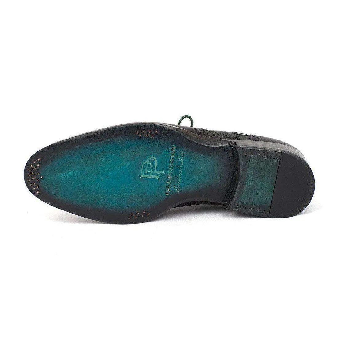 Paul Parkman Handmade Designer Shoes Goodyear Welted Green & Brown Calfskin Wingtip Oxfords (PM5313)