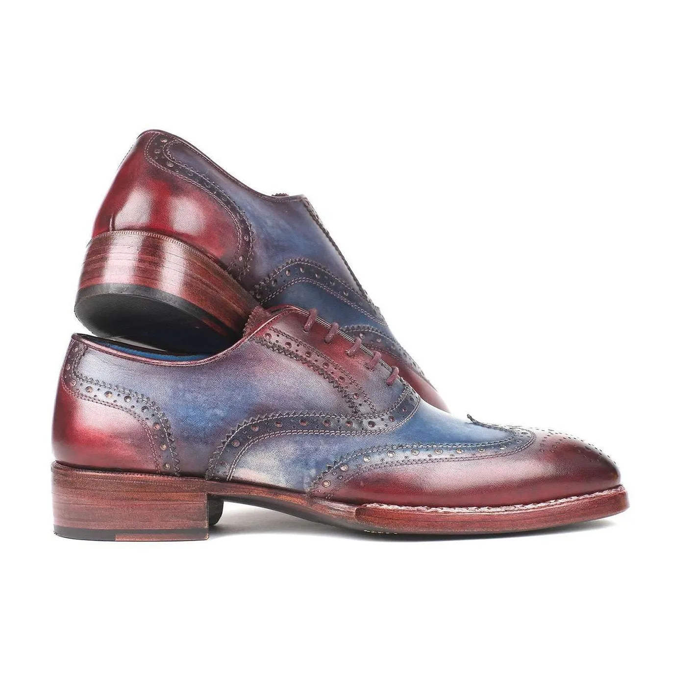 Paul Parkman Handmade Designer Shoes Goodyear Welted Two Tone Wingtip Oxfords Blue & Bordeaux Oxfords (PM5651)