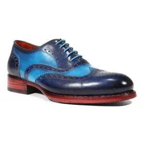 Paul Parkman Handmade Designer Shoes Men's Designer Shoes Two Tone Wingtip Blue / Turquoise Oxfords (PM3002)
