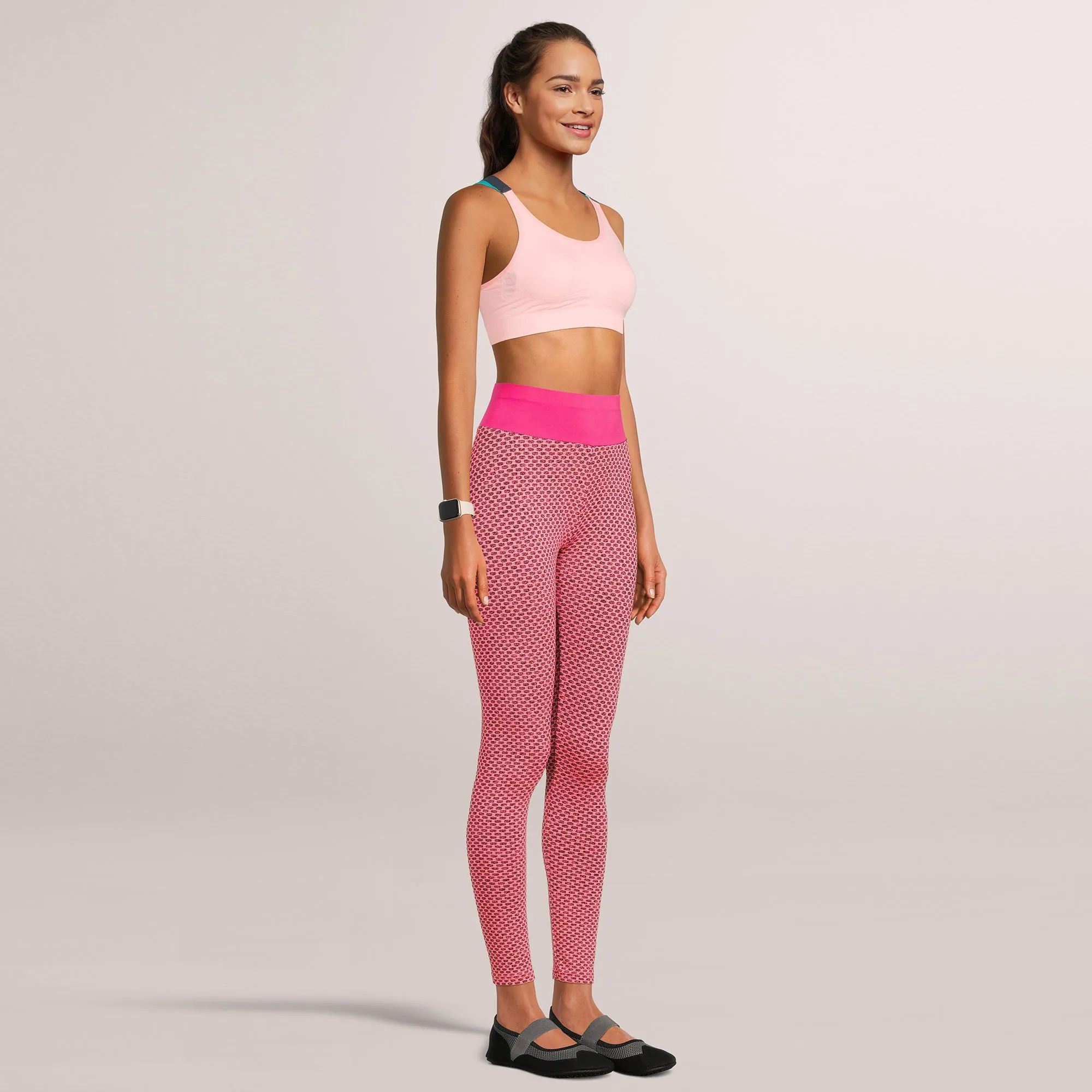 SOBEYO Legging Solid High Waisted Bubble Stretchable Fabric Fuchsia