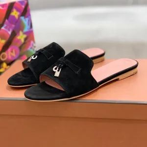 Summer Charms Sandals in Black Suede Pink Lambskin