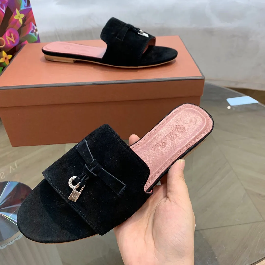 Summer Charms Sandals in Black Suede Pink Lambskin