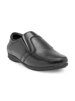 Teakwood Men Black Genuine Leather Formal Slip-Ons