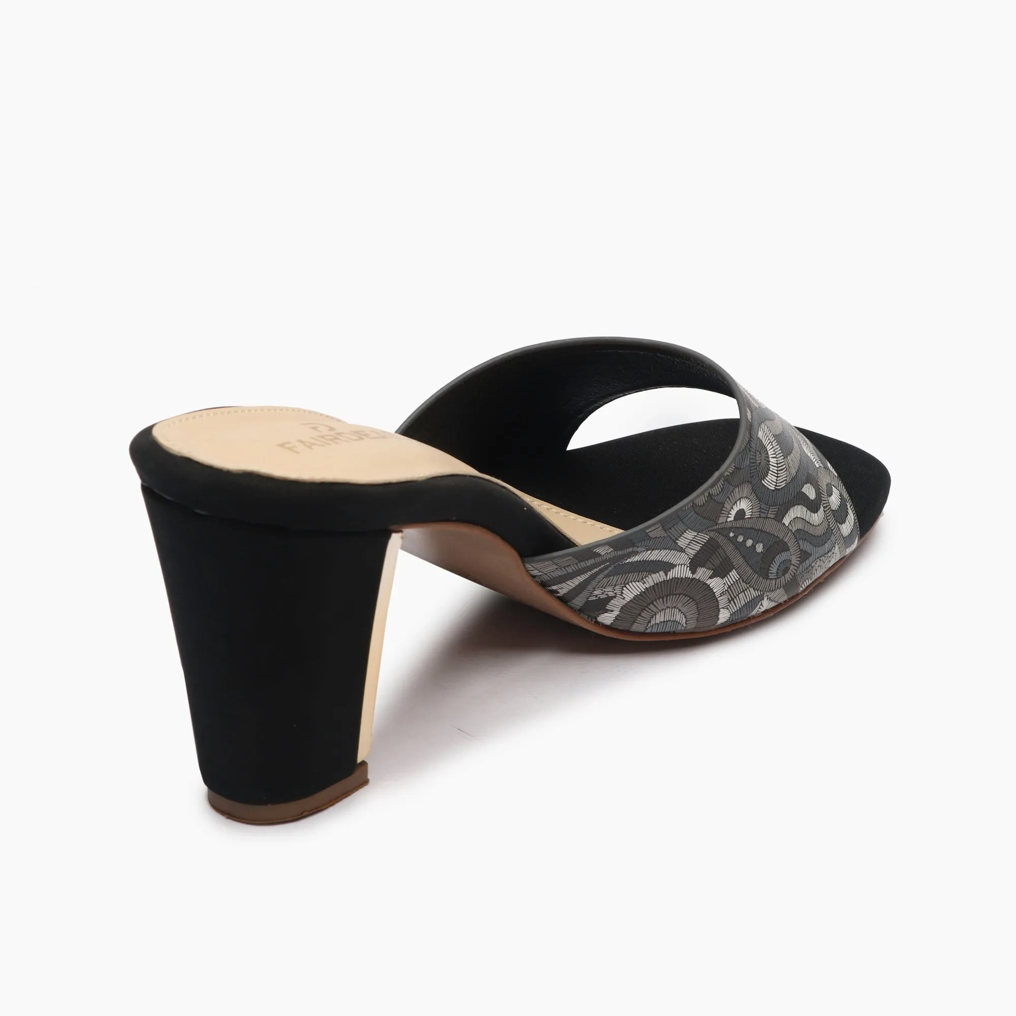 Textured Block Heel Slip Ons