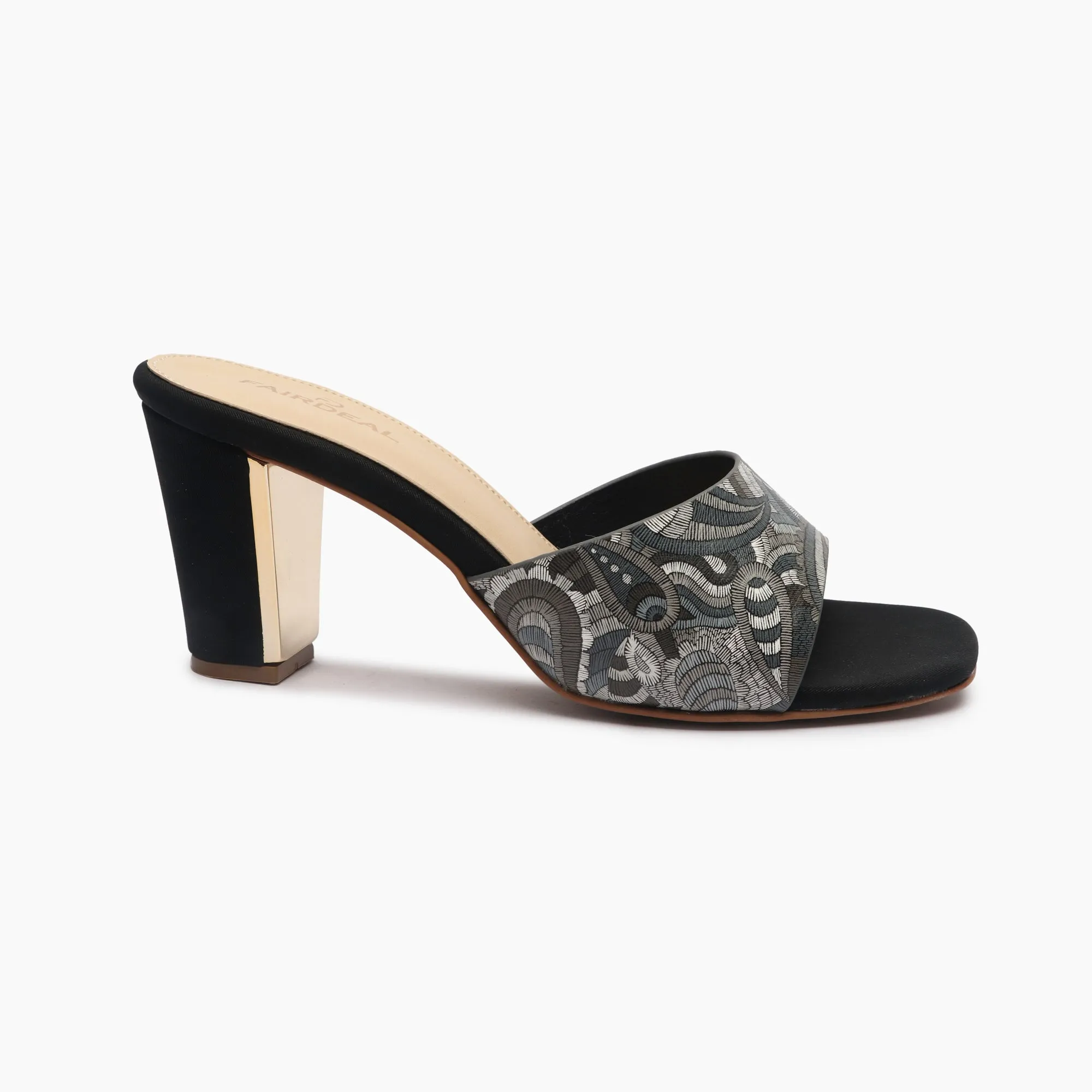 Textured Block Heel Slip Ons