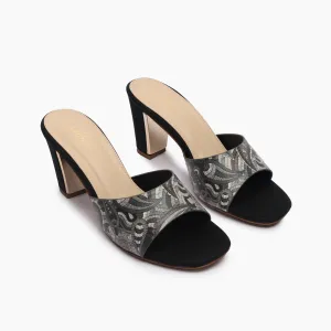Textured Block Heel Slip Ons