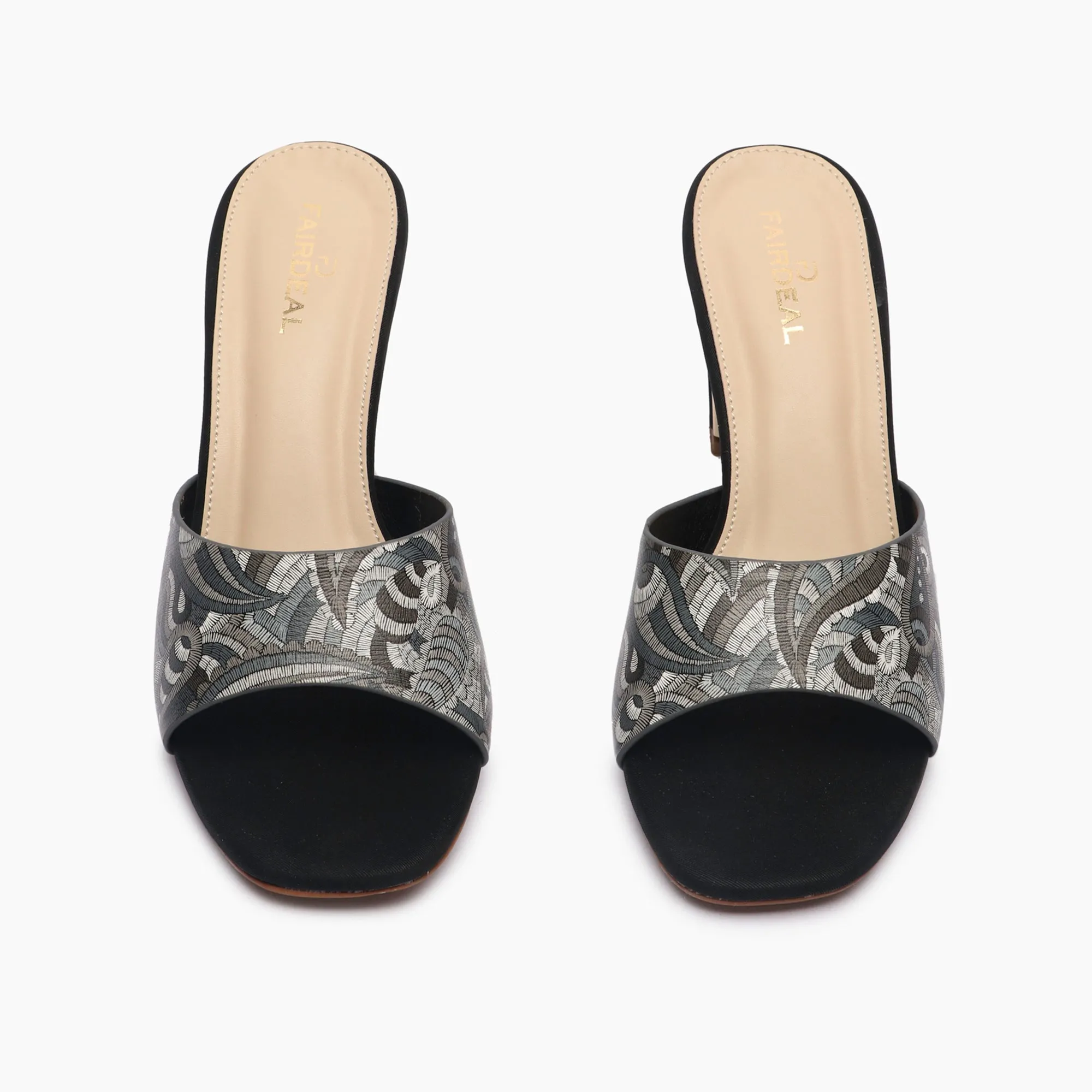 Textured Block Heel Slip Ons