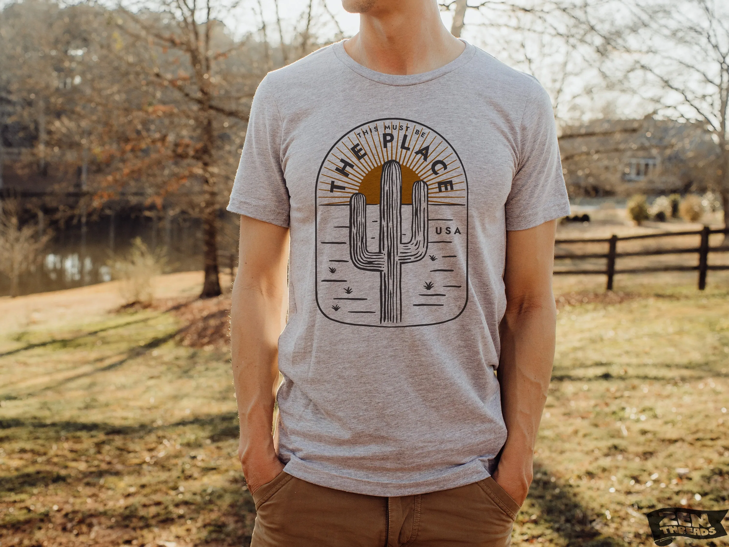 This Must Be The Place Unisex mens women's Desert Cactus T Shirt custom color printed tee