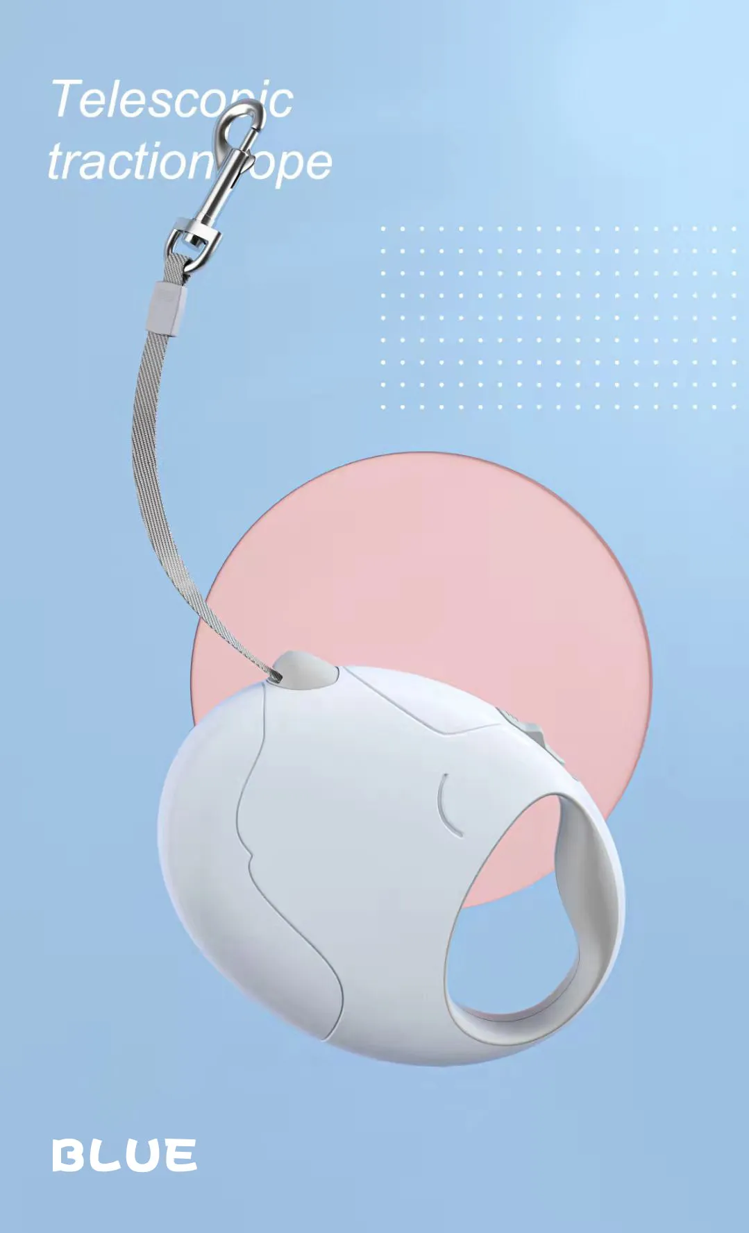 Whisker Shack Anti-Slip Retractable Leash - 3m/5m, Pink/White/Blue