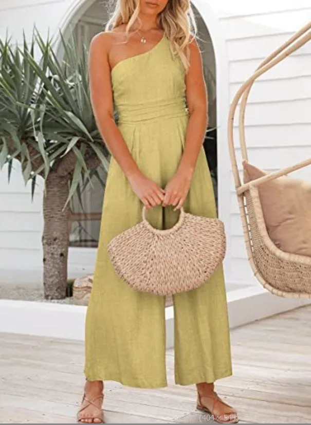 Women Sexy Sling Waist Pocket Straight Sleeveless Jumpsuit