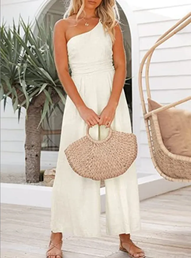 Women Sexy Sling Waist Pocket Straight Sleeveless Jumpsuit